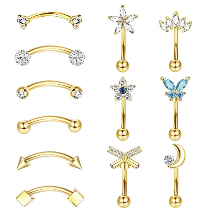 1/11Pcs 16G Eyebrow Rings for Women, Curved Barbell Belly Lip Rings Cartilage Daith Earring Tragus Helix Rook Piercing Jewelry
