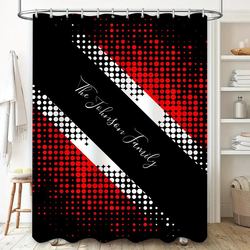Red White Dotted Custom Family Name Shower Curtain Decoration For Bathroom Modern Design With Personalization Options Available