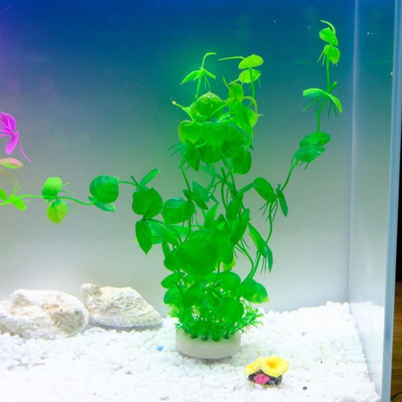 4PCS Realistic Plant Fishtanks Decoration Artificial Green Plant with Base for Home Use Aquariums Landscaping Accessories