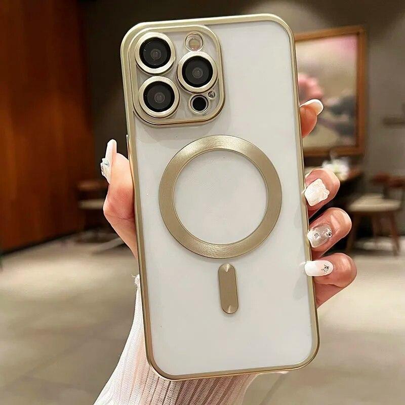 Magnetické pouzdro pro Magsafe Wireless Charger Case Matné pokovování Silikonové měkké pouzdro pro iPhone 15 14 Plus 13 12 11 Pro Max Clear Ultra tenký zadní kryt
