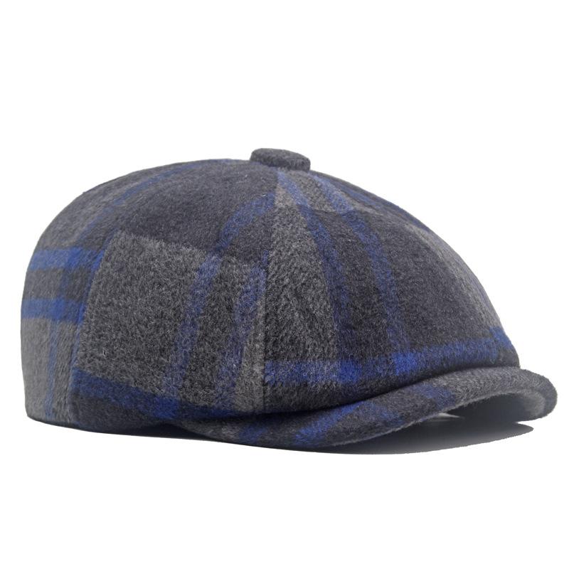 Plaid Octagonal Hat Beret Autumn Winter Men's Warm Forward Hat Wool Plaid Newsboy Hat British Female Paintsman Hat