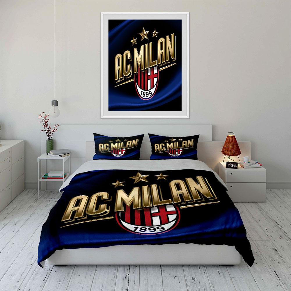 Set Design Logo AC Milan Set Biancheria da Letto Copripiumino Set Copripiumino Federe (1*Copripiumino 2*Federe, senza piumino)