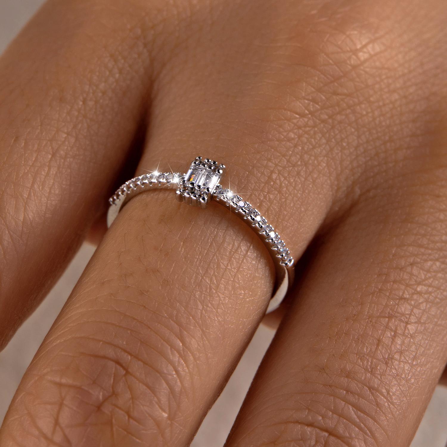 Sugar Cube Crushed Ice Cubic Zirconia Copper Closed Ring for Women Square Minimalist Bling Stackable Fine Finger Jewelry 8
