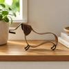 Open-Frame Wiener Dog Sculpture In Metal with a Mottled Aged-Look Finish for Indoor Cabinets, Shelves, and Desktops