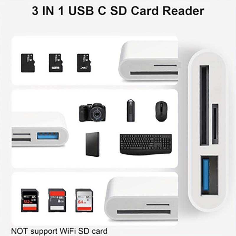 USB C To SD/TF Memory Card Reader 3-in-1 USB C Card Read Compatible With iPhone 15 Pro iPad Mac MacBook Laptop Android,PC Acc 3