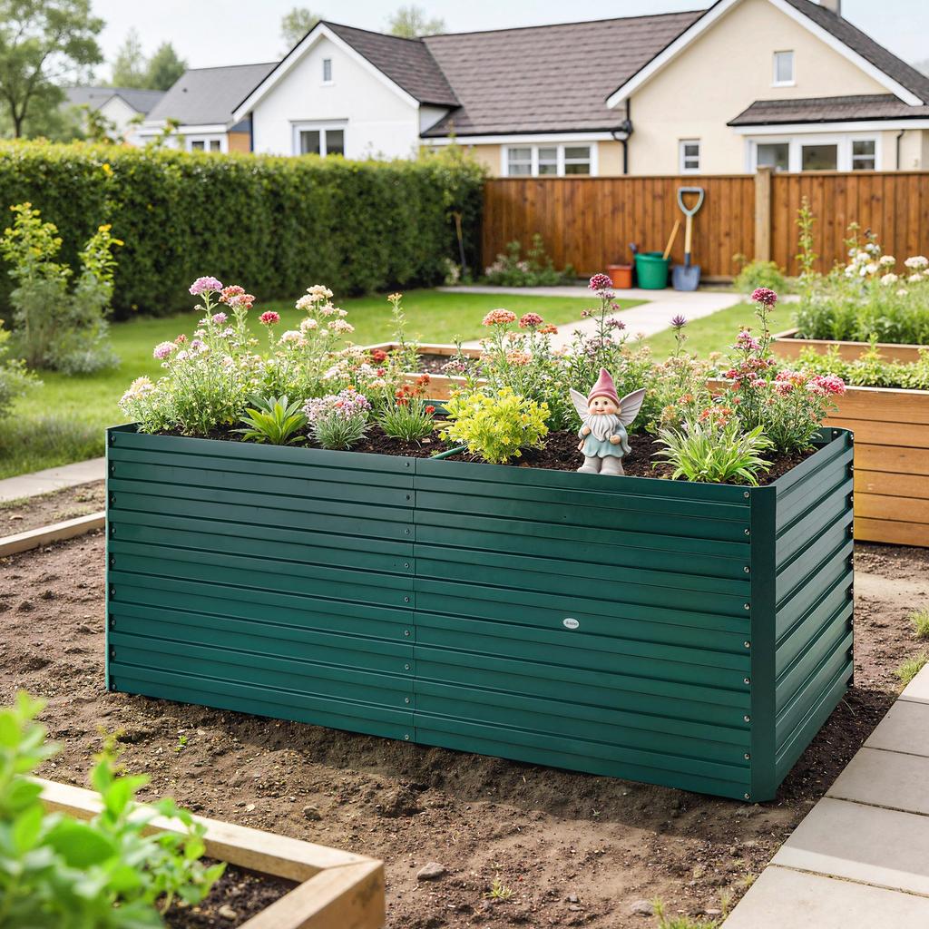 Galvanized Raised Planter, Rectangular, Open Bottom, 160 x 80 x 60 cm, Green