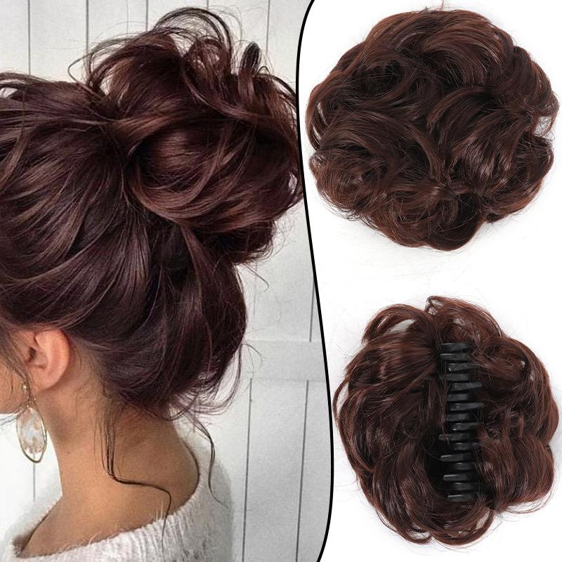 Συνθετικό Ακατάστατο Τεχνητό Κότσο Καθημερινής Χρήσης, Λαστιχάκια Μαλλιών, Ψεύτικο Ελαστικό Τεχνητό Κότσο, Καφέ Ντόνατ Κότσο για Γυναίκες