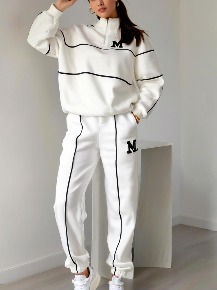 

Худи с надписью, с длинными рукавами, длинные брюки, повседневный спортивный костюм L белый