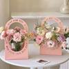 5pcs Gift Boxes With Handle Foldable Double Sided Printed Flower Box Bouquet Wrapping Material Flower Basket Craft Valentines Day