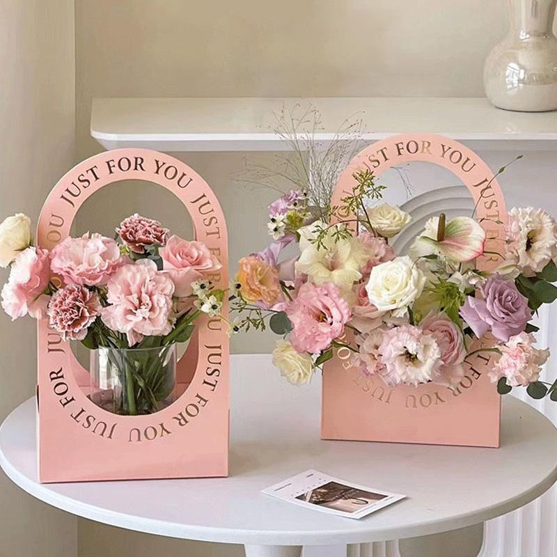 5 stk Gaveesker med Håndtak Sammenleggbare Dobbeltsidige Trykte Blomsteresker Bukett Innpakningsmateriale Blomsterkurv Håndverk Valentinsdag