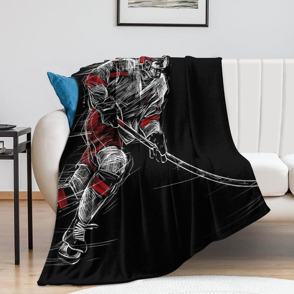 Ice Hockey Throw Blanket Winter Sport Game Flannel Blanket Sporting Competition Sofa Couch Office Flannel Blankets for Kids Boys