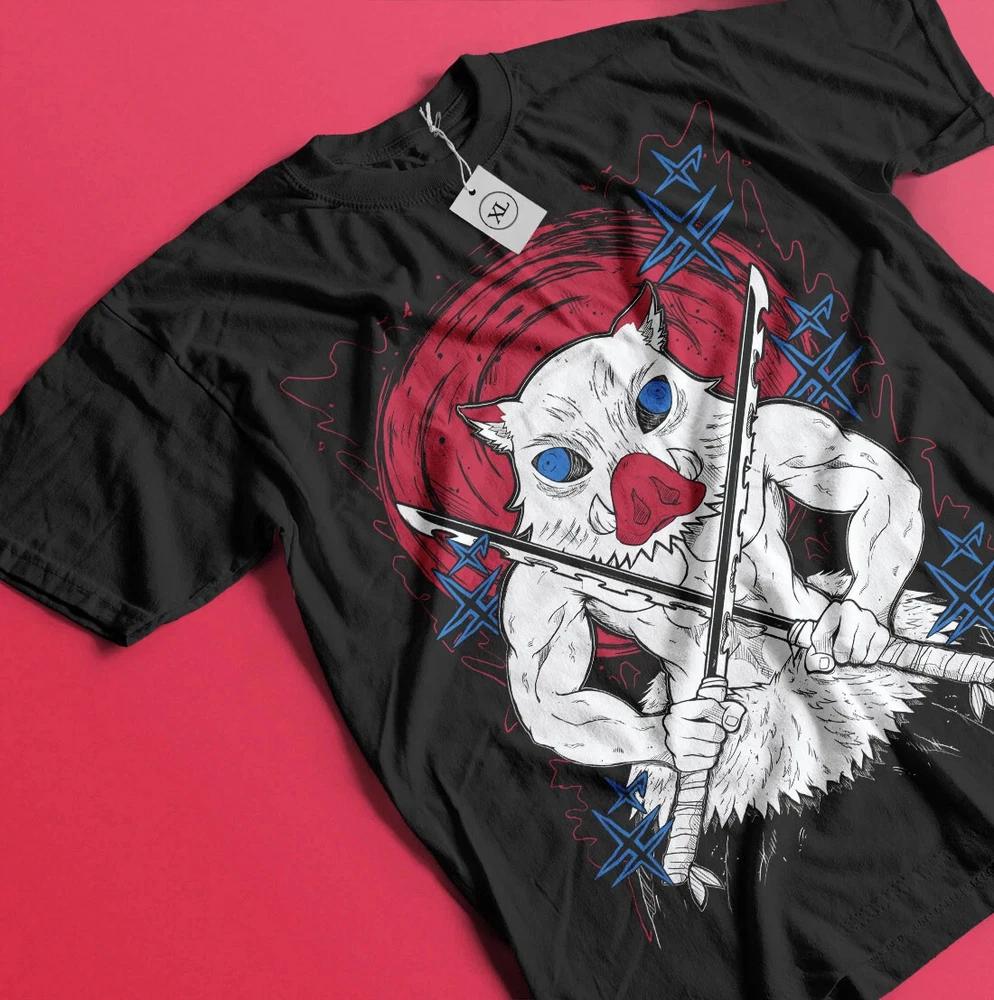 Anime Demon Slayer Inosuke Graphic Black TShirt All Size S
