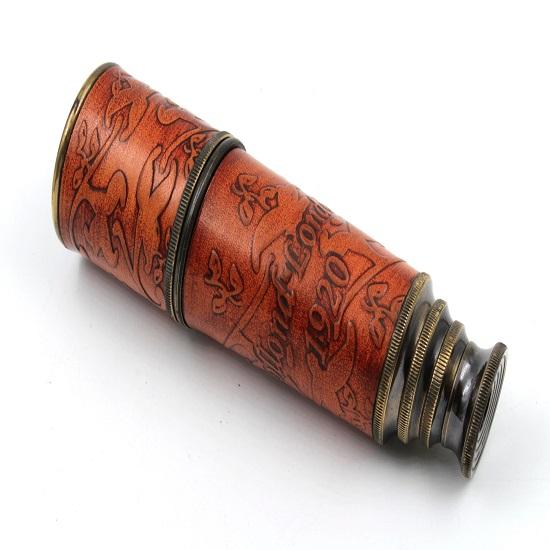 Look Nautical Brass and Leather Functional Telescope Wooden Case Pirate Spyglass, Sailor Gift Ideas, Collectible Home  Office Décor