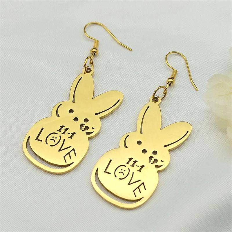 Kpop Lil Peep Rabbit Sad for Love Couple Drop Earring for Women Stainless Steel Gold Color Music Fans Earring Jewelry E3624S01
