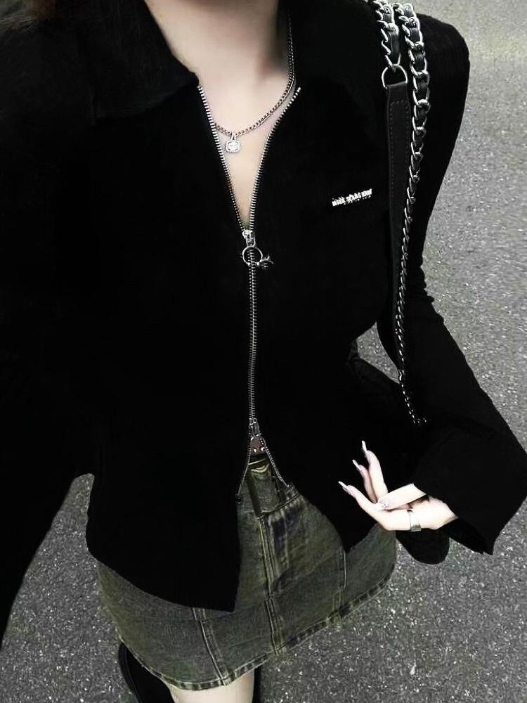 Frühling & Herbst Slim Fit Reißverschluss-Polo: Heißes Mädchen Langarm T-Shirt