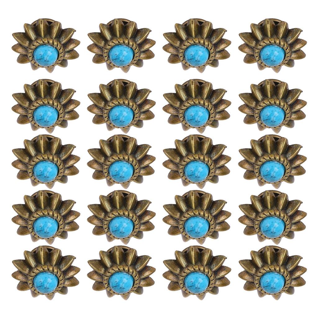 20 Set Daisy Decorative Conchos Buckles Simulation Turquoise Alloy Rivets Vintage Western Metal Screwback Buttons