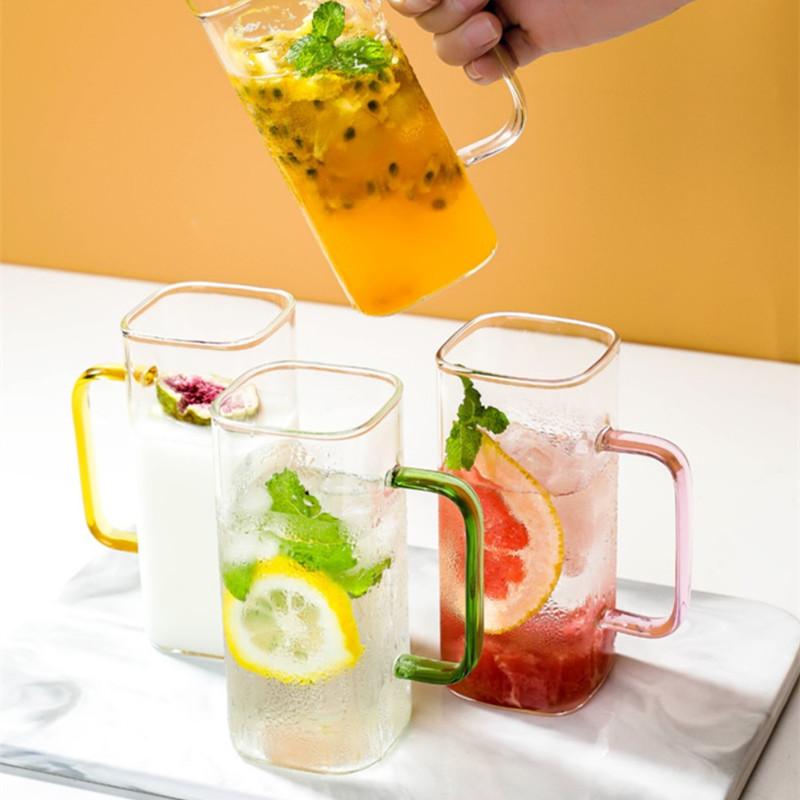 400ml Square Glass Mug With Lid and Straw Breakfast Milk Cup Microwave Safe Transparent Party Beer Coffee Mug Cocktail Tool