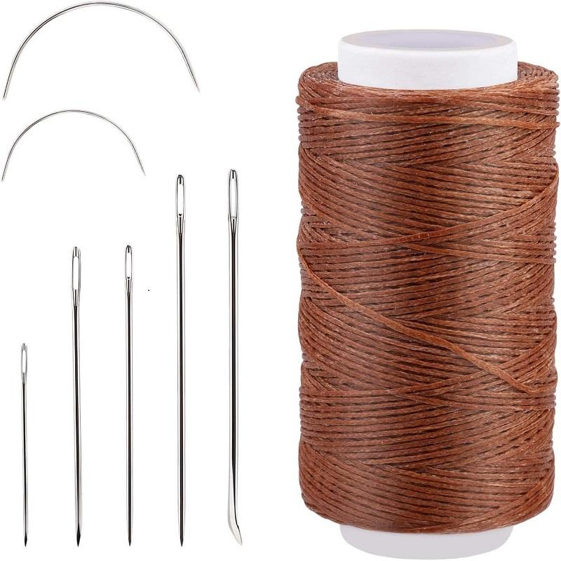 

150м 150D нитки для шитья кожи вощеная нить для кожи плоская вощеная пряжа для кожи переплетная пряжа с иглами для кожаных поделок своими руками кофейный