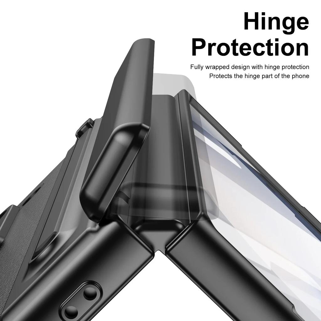 High-end Business With Pen Slot Holder PU Leather Case For Samsung Galaxy Z Fold 7 6 5 4 3 Hinge Film Integrated Protector Cover