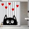 1pc Cat and heart patterned shower curtain, made of polyester, machine washable, with hooks, suitable for bathroom decoration.