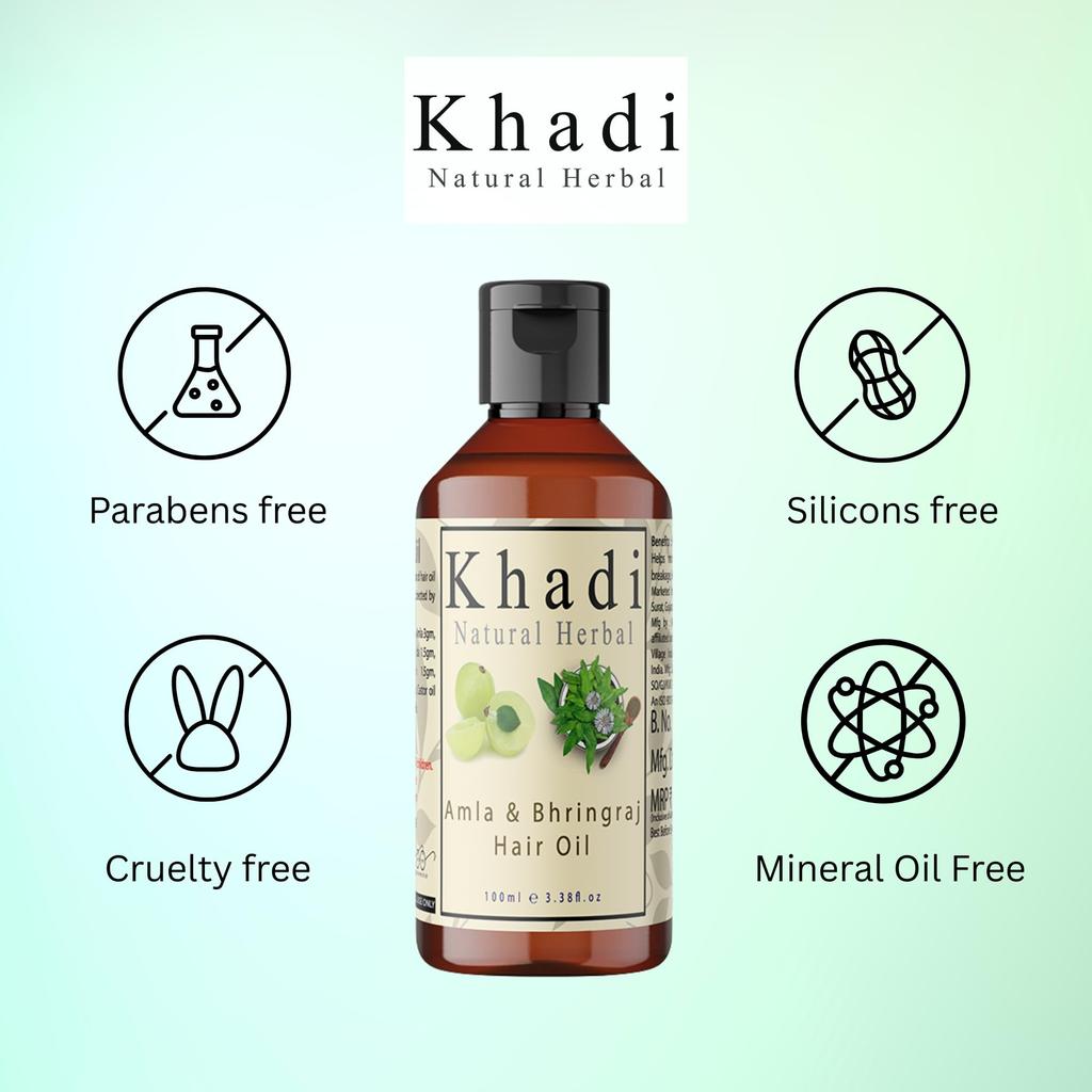 Khadi Natural Herbal Amla & Bhringraj Hair Oil | 100% Natural Pure Amla Hair Oil | Control Hair Fall | Nourishing Oil For Hair Growth | Paraben &