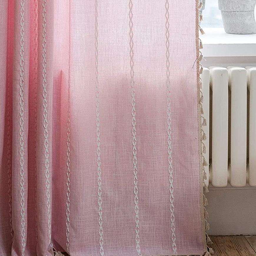 Curtain Finished Orange Multi-Striped Lines Contrasting Color Kitchen Curtain Semi-Blackout Floating Curtain