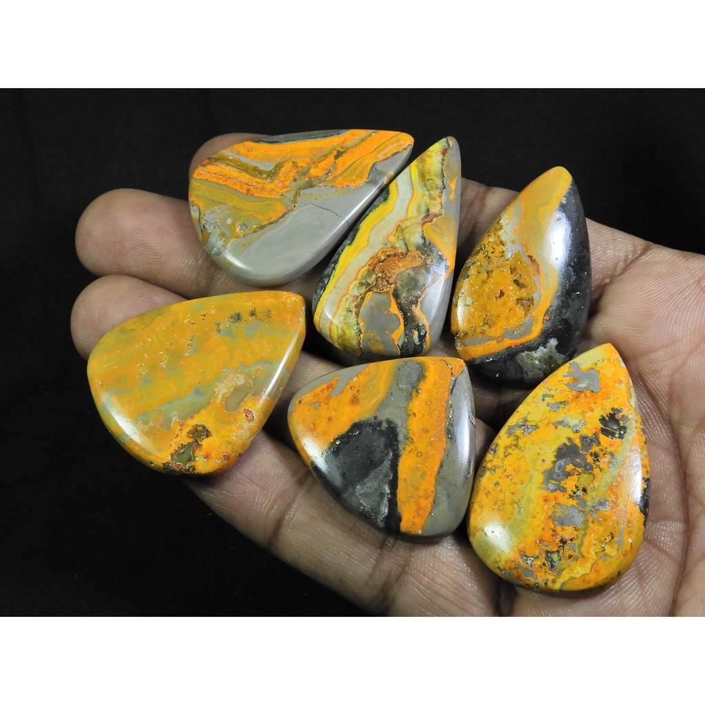37-42MM Natural Bumble Bee Jasper Pear Cabochon Loose Gemstone 06Pcs Lot C-91
