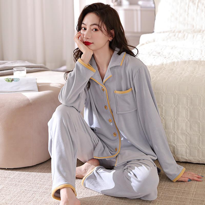 Pyjama Damen Winter Korallenfleece Verdicktes Fleece Damen Herbst und Winter Insel-Fleece Große Größe Winter Flanell Loungewear