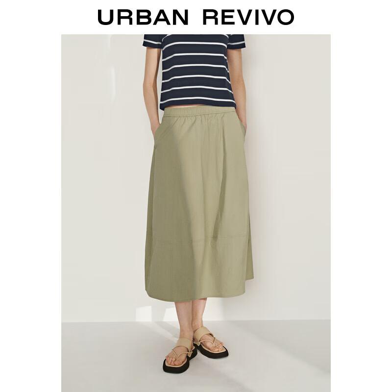 UR 2025 Spring Women s Elastic Waist A-Line Maxi Skirt M