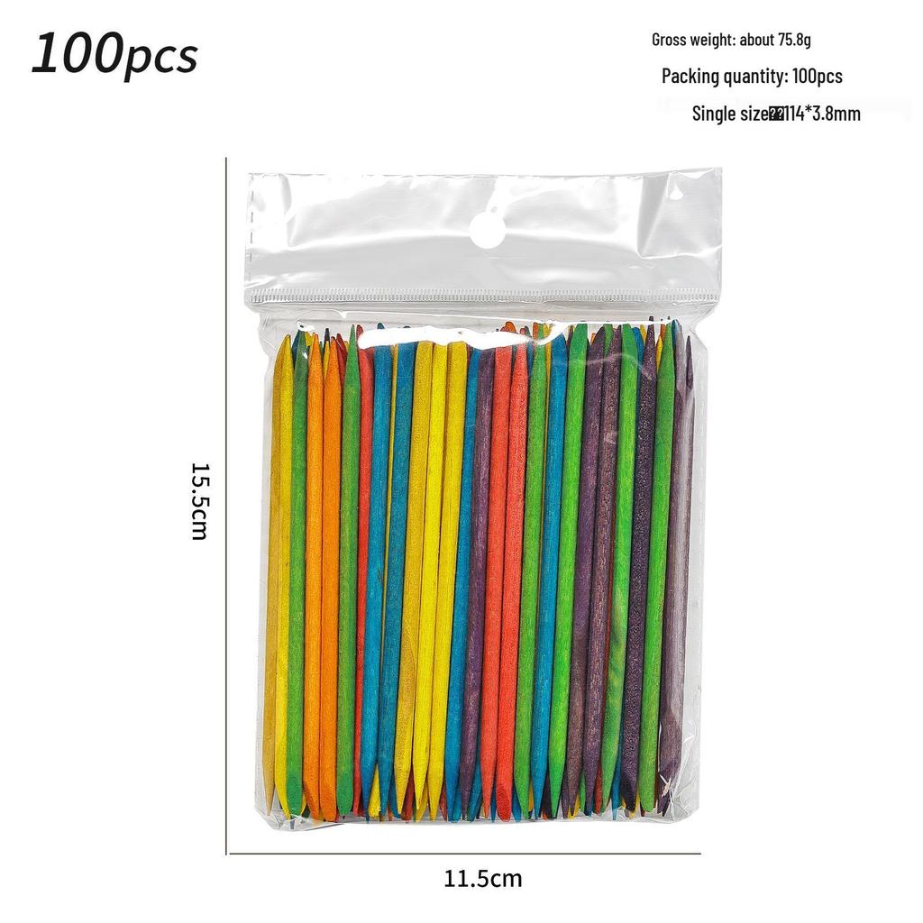 100-Piece Double-Ended Orange Wood Cuticle Pushers (11.4cm) - Nail Dotting Tools