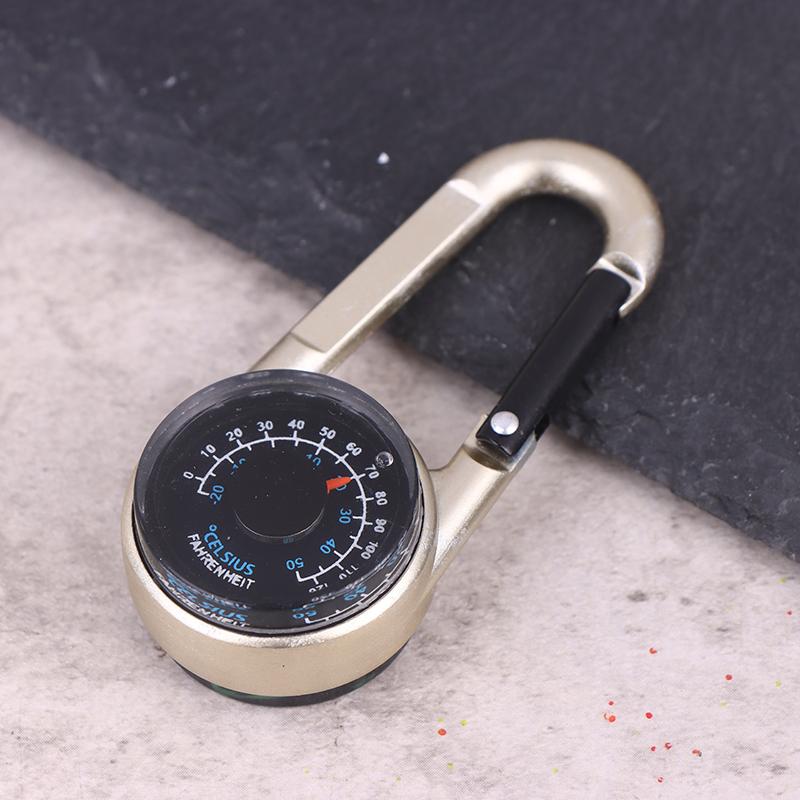 1Pc 3 In 1 Double Sided Mini Compass Carabiner Keychain With Compass Thermometer Outdoor Hiking Survival Zinc Alloy Key Ring