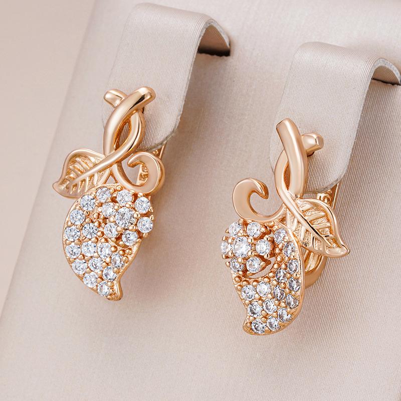 Rose Gold Color Full Paved Natural Zircon English Earrings For Women Crystal Flower Daily Fine Jewelry Girl Gift