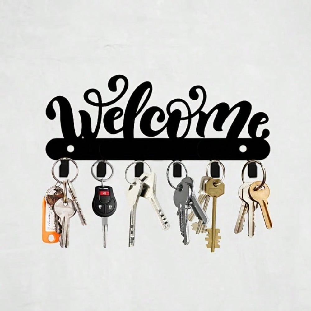 1pc Modern Metal Welcome Key Holder - MultiFunctional Wall-Mounted Organizer For Keys, Coats, Hats