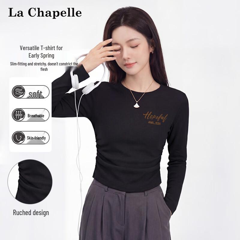 

La Chapelle Women s Soft Ruched Waist Long Sleeve T-Shirt S