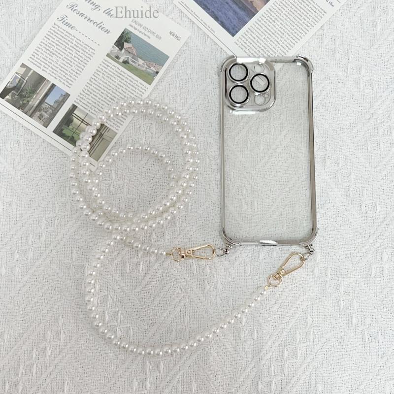 

Shockproof Pearl Case For Xiaomi 15T Mi 14T Redmi 15C Note 15 14 13 POCO X7 X6 Crossbody Lanyard Clear Plating TPU Strap Cover Redmi Note14Pro plus