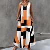 Women's Geometric Color Block Abstract Print Sleeveless Long Dress Loose Pendulum with Vacation Dress