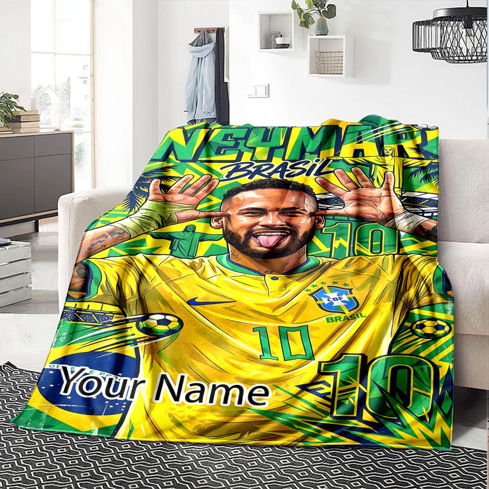 1 Stück Neymar Decke mit individuellem Namen, Geschenk, für Männer und Frauen, Weiche Decke, Gut für Schlafsofa Couch Reisen, Leichte Flanelldecke