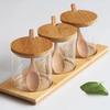 Seasoning Bottle Kitchen Glass Condiment Jars Set Clear Spice Salt Container with Tray Coffee Beans Organizer Bottle Dust-Proof