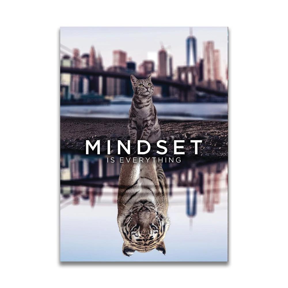 1pc frameless Canvas MINDSET IS EVERYTHING Motivational Poster Lion Tiger Wolf Animal Wall Art Canvas Print fo