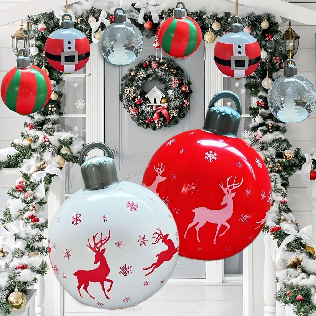 26 Inch Light Up PVC Inflatable Christmas Ball with Light Remote PVC Giant Inflatable Christmas Balls Christmas Decorations Ball