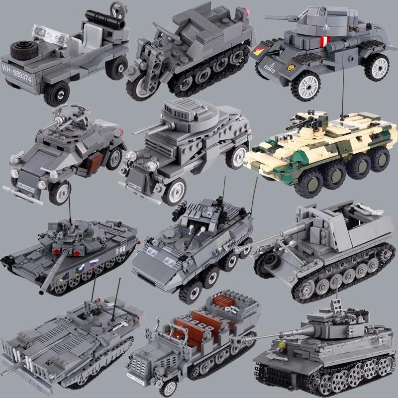 Military War German Russian Tank Building Blocks Army Soldier Figures US UK Armored Vehicle Model Assemble Bricks Boy Toys Gifts