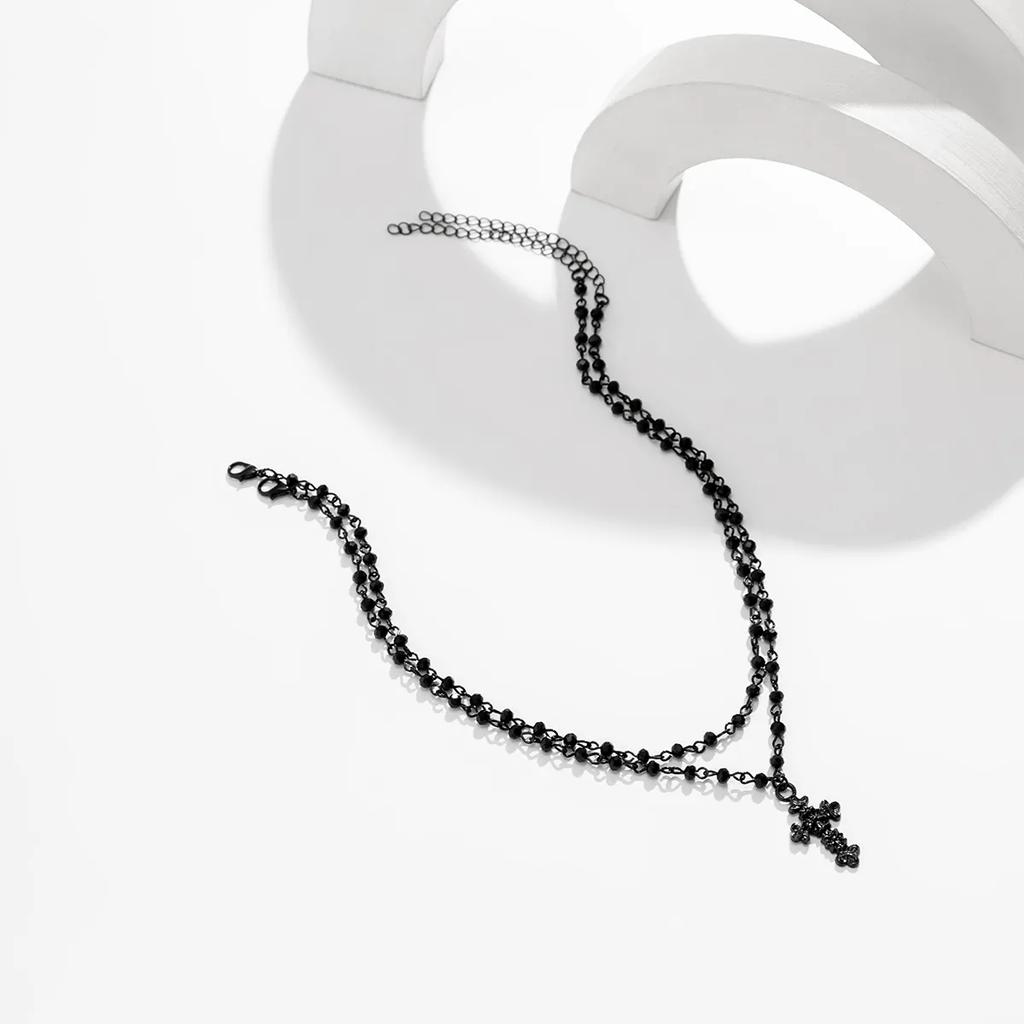 2Pcs/Set Gothic Black Cross Jesus Pendant Choker Necklace for Women Punk Vintage Metal Beads Chain Neck Jewelry Accessories New