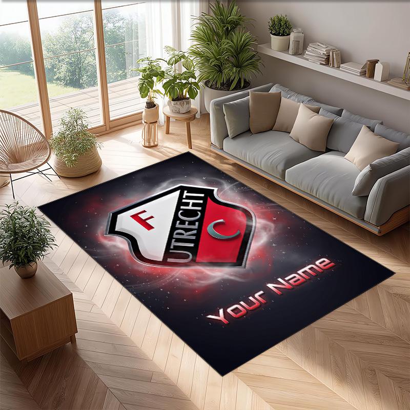 FC Utrecht Printed Crystal Velvet Rug Non‑Slip Crystal Velvet Carpet For Sofa Bedroom Indoor Home Decoration
