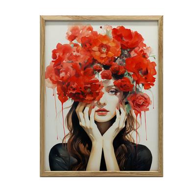 Woman Decorated with Poppies Woman Decorated with Poppies, 30X40 Cm, Unframed, Premium Canvas On Stretcher