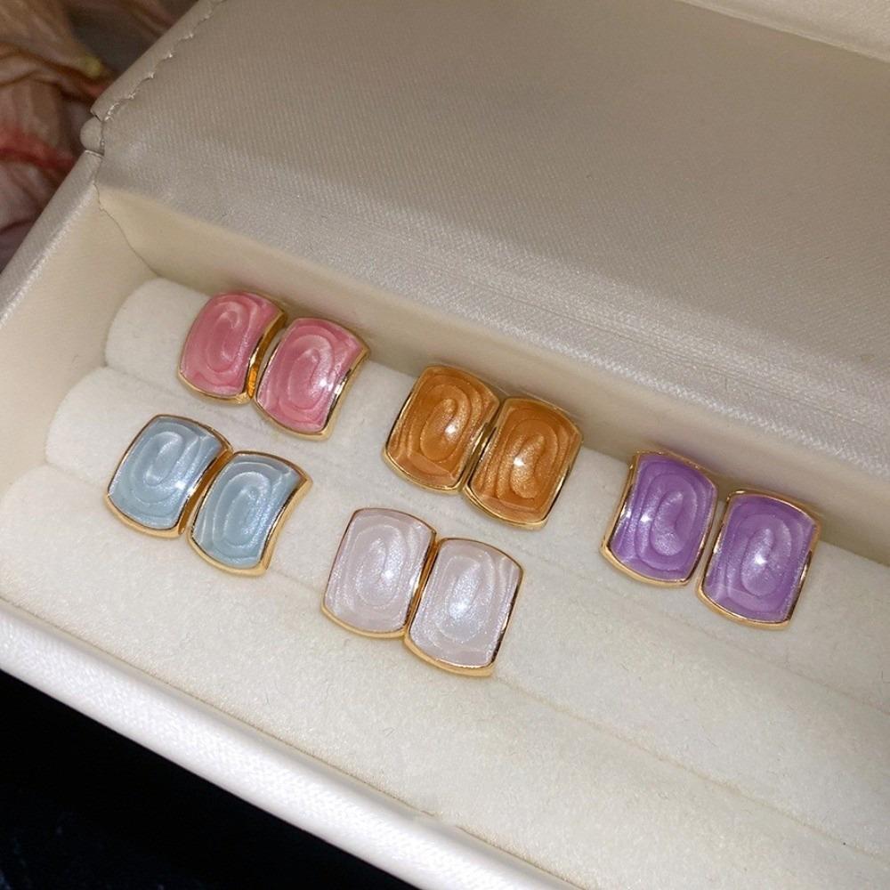 5 Pair French Retro Women Stud Earrings Square Ear Studs Stud Earrings Gift Giving Use B