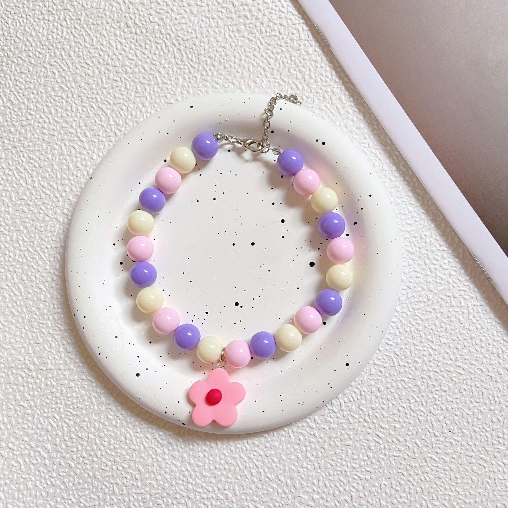 New Cat Dog Necklace Macaron Color Matching Pet Hyunya Flower Pendant Dog Collar Neck Ornament Neck S:25.5+5cm