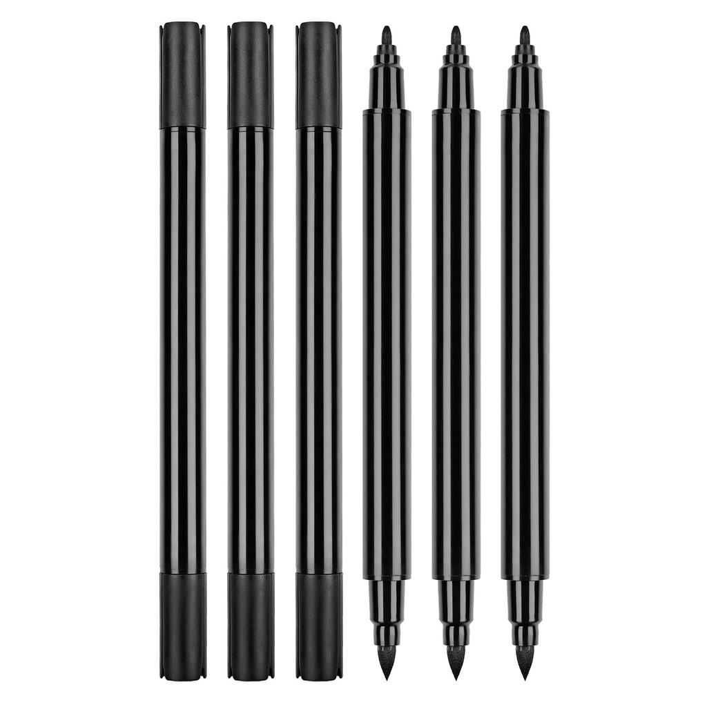 6 bucăți Marker negru pentru țesături pentru haine Marker pentru țesături cu vârf dublu Pix pentru vopsea țesături cu vârfuri duble pentru cămașă, pălărie, geantă de pânză, pantofi