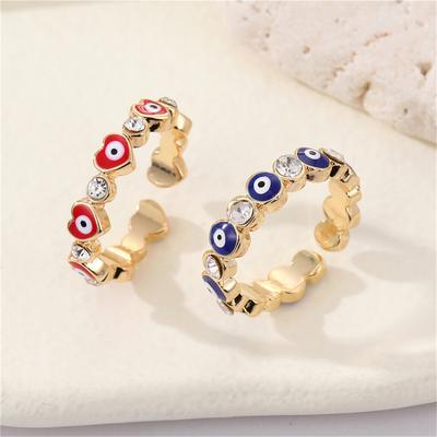 Lucky Blue Turkish Evil Eye Open Rings For Women Gold Color Colorful Enamel Heart Zircon Eye Finger Ring Vintage Gothic Jewelry