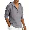 Men's Plus Size Linen Long Sleeve Hoodie, Casual Color Pullover