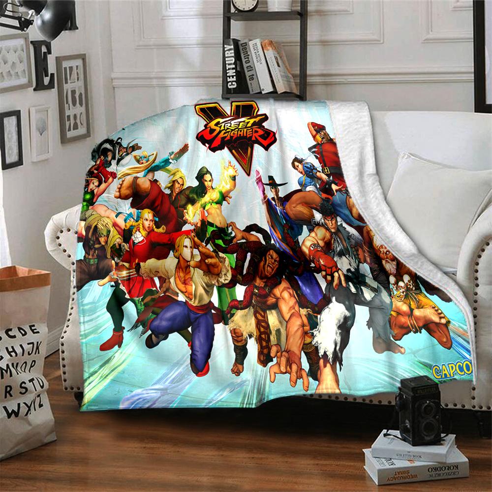 Street Game Characters Flannel Blanket, Soft Polyester, Modern Design, All-Season for Camping, Travel, Gifts for Holidays or Birthdays